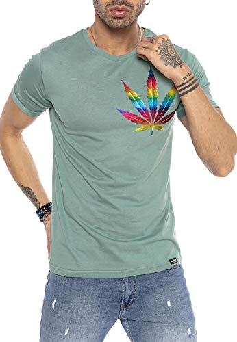 Red Bridge Camiseta para Hombre Manga Corta con Estampado Rainbow Flower Verde