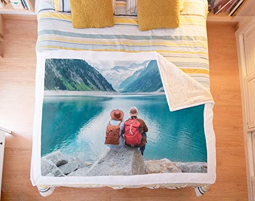 Regalo Original Manta Personalizada con Foto y Texto 170 x 130 cm en Tela de Material Sherpa Borreguillo para Sofá o Cama de Abrigo en Invierno