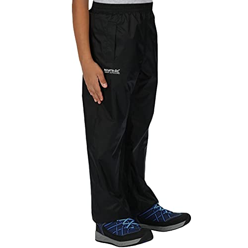 Regatta Pantalones Packaway Ligeros, Impermeables y Transpirables para niños Overtrousers, niño, Black, 11-12