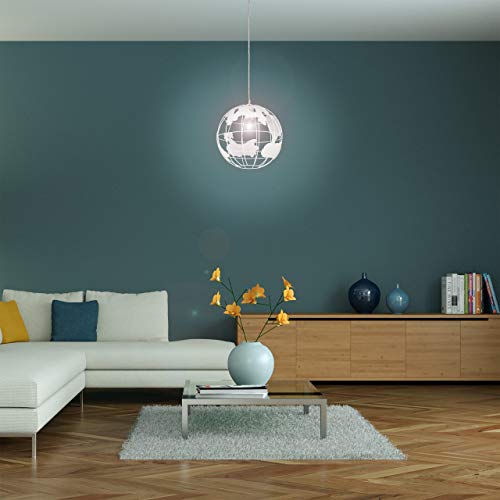 Relaxdays Lámpara de techo, Globo terráqueo, Diseño, Ajustable, Metal, Blanco, diámetro 30 cm