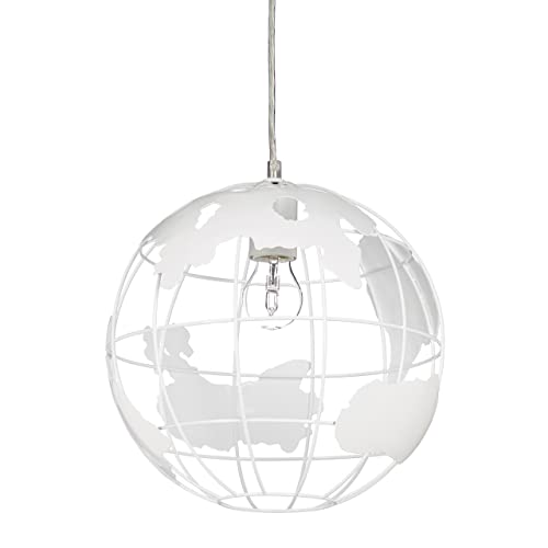 Relaxdays Lámpara de techo, Globo terráqueo, Diseño, Ajustable, Metal, Blanco, diámetro 30 cm