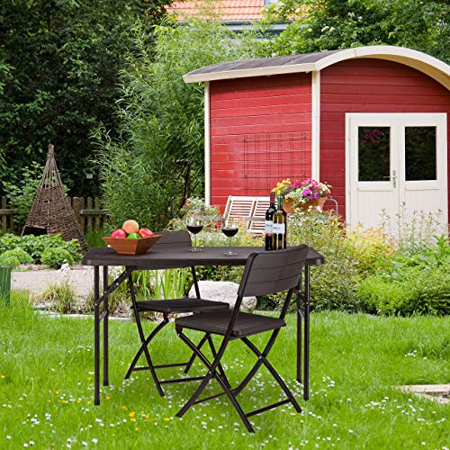 Relaxdays, Marrón, Mesa Plegable Jardín y Terraza con Forma Rectangular, Plástico y Metal, 74 x 120 x 60 cm