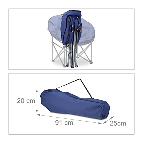 Relaxdays Pack de 4 Sillas Camping Plegables XXL Moon Chair con Bolsa de Transporte, Acero y Poliéster, Azul Oscuro, 77 x 82 x 70 cm