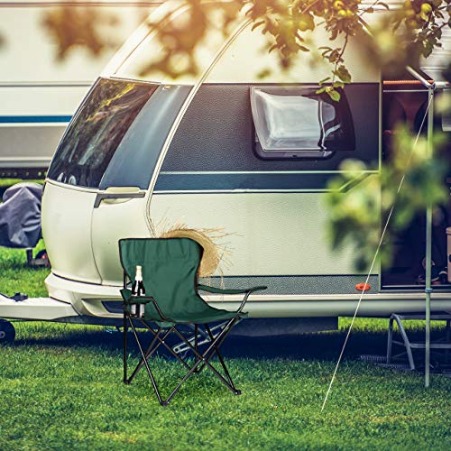 Relaxdays, Verde Silla Camping Plegable Acolchada con Reposabrazos, Soporte para Bebidas y Bolsa de Transporte, Acero y Poliéster