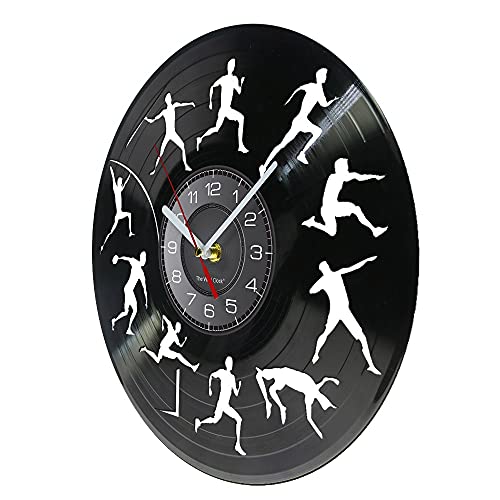 Reloj de pared de vinilo deportivo de decatlón, con salto alto, con salto largo, con jabalina, lanzamiento, grabado, arte deportivo, música de regalo
