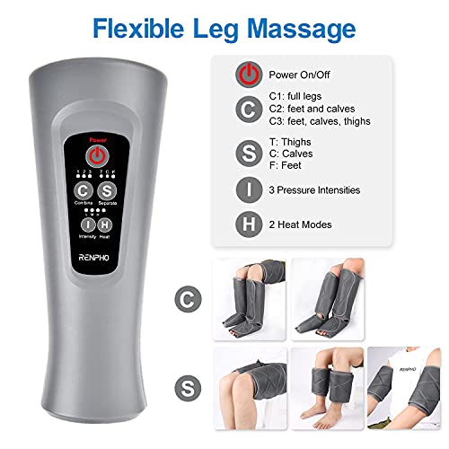 RENPHO Masajeador de piernas con calor, masaje de compresión para piernas, muslo y pantorrilla, diseño de envolturas ajustables, 6 modos 3 intensidades para relajar los músculos de las piernas