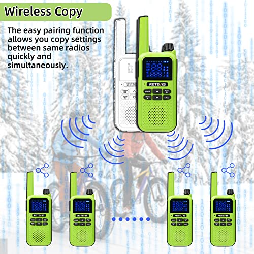 Retevis RA619 Bluetooth Walkie Talkie, Recargable Licencia Libre Auriculares Bluetooth, Copia Inalámbrica 16ch Professional Walkie Talkie para Caza Ciclismo de Montaña (Verde, 3 Pieza)