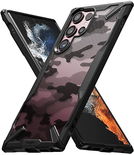 Ringke Fusion-X Compatible con Funda Samsung Galaxy S22 Ultra 5G (2022), Carcasa Militar, Parachoque Resistente Impactos, Sólida a Prueba de Choques - Camo Black (Camuflaje)