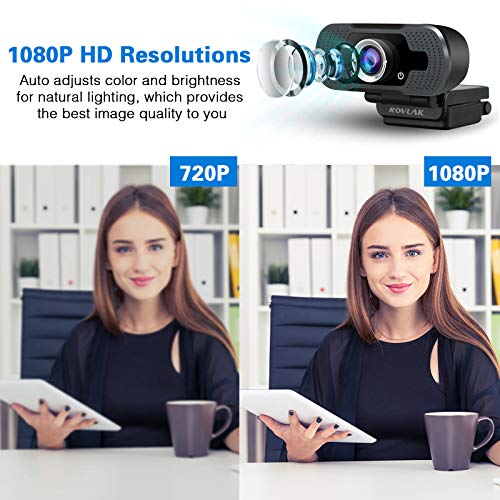 ROVLAK 1080P HD Webcam Live Streaming Camera con micrófono estéreo Cámara Web Gran Angular de 105 Grados para PC/Mac Laptop/Desktop Streaming Zoom Skype FaceTime Grabación de videollamadas