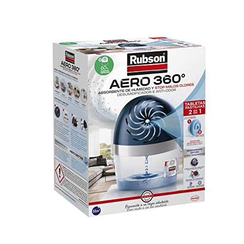 Rubson AERO 360º Deshumidificador recargable sin cable, absorbe humedad, previene la condensación y los malos olores, antihumedad absorbente, dispositivo y tableta (450 g)