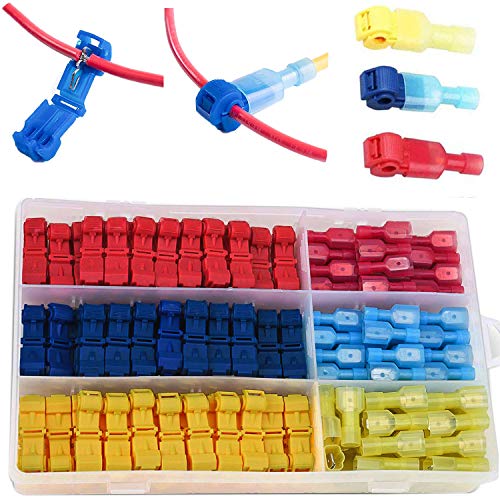 RUNCCI-YUN 120PcsT-Tap Cable Conector Kit, Conectores de empalme rápido de cables eléctricos,- Rojo x20 Pares, Azul x20 Pares, Amarillo x20 Pares