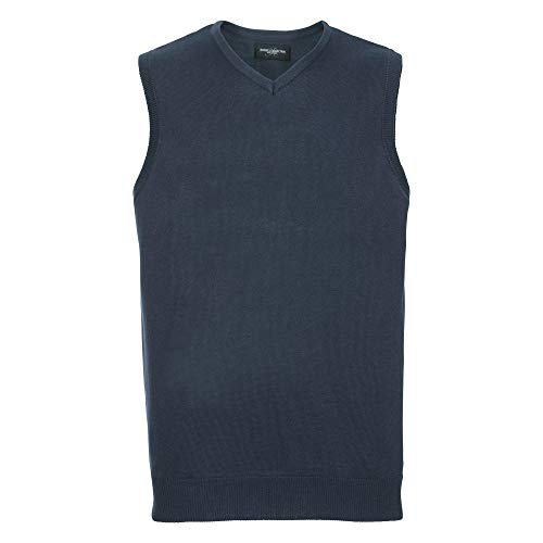 Russell Collection - Jersey / Sweater sin mangas cuello pico Modelo Knitted hombre caballero (Pequeña (S)/Azul marino)