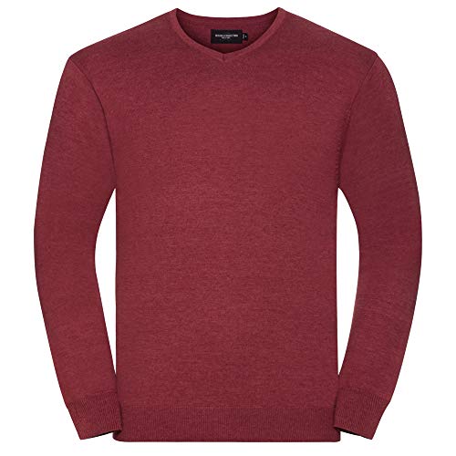 Russell Collection - Jersey/Sweater con Cuello de Pico Modelo Knitted Pullover Hombre Caballero (Mediana (M)) (Arándano Rojo Mezcla)