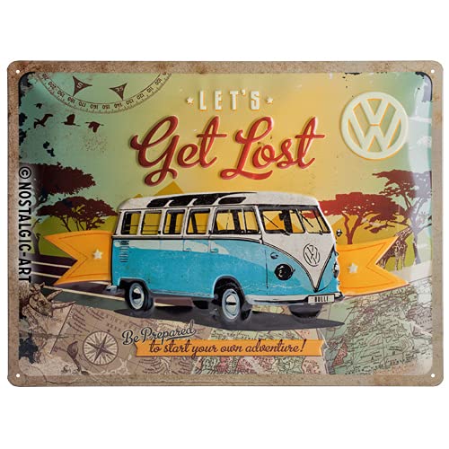 SAB VW Bulli Let's Get Lost Placa Decorativa, Metal, Multicolor, 30 x 40 cm