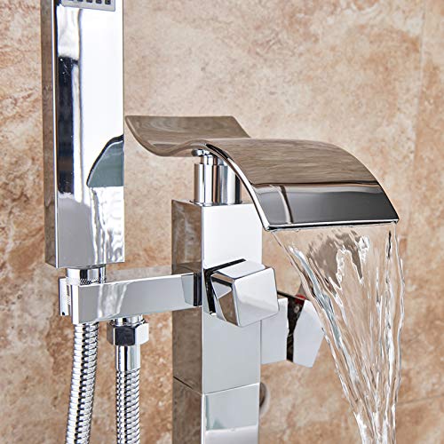 Saeuwtowy - Grifo monomando de cascada para bañera o ducha, grifo de ducha tipo de suelo, baño mezclador, bañera con ducha cromado