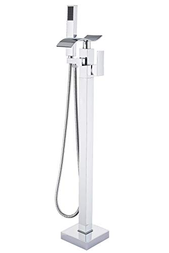 Saeuwtowy - Grifo monomando de cascada para bañera o ducha, grifo de ducha tipo de suelo, baño mezclador, bañera con ducha cromado