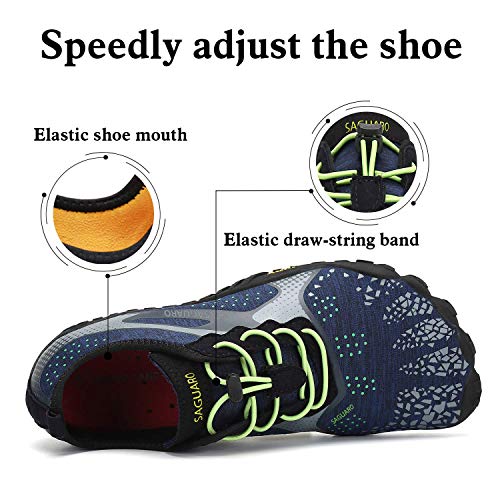 SAGUARO Hombre Barefoot Zapatillas de Trail Running para Mujer Minimalistas Zapatillas Antideslizante Fivefingers Zapatods Barefoot Azul Oxford 44 EU