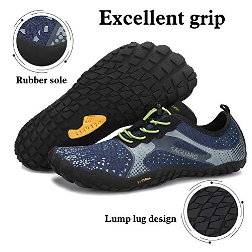 SAGUARO Hombre Barefoot Zapatillas de Trail Running para Mujer Minimalistas Zapatillas Antideslizante Fivefingers Zapatods Barefoot Azul Oxford 44 EU