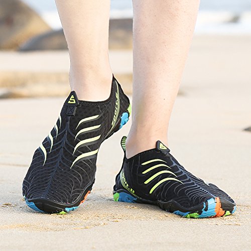 SAGUARO Zapatos de Surf de Descalzo Playa Aqua Buceo Natación Yoga Calcetines Hombre Mujer,03-Negro Verde,40