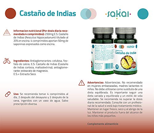 Sakai - Castaño de Indias - Piernas Ligeras- Mejora la circulación - Previene las varices, los edemas y la retención de líquidos - 100 comprimidos