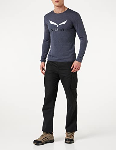 SALEWA Hombre SOLIDLOGO Dry M L/S tee T-Shirt, Premium Navy Melange, 48/M