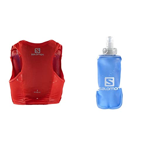 SALOMON ADV Hydra Vest 4 Chaleco de hidratación 4L, 2 Botellas SoftFlask 500 ml Incluidas, Unisex-Adult, Rojo, XS + Soft Flask Bidón Flexible 500ML Trail Running Senderismo
