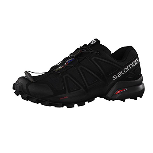 Salomon Speedcross 4, Zapatillas de Trail Running para Hombre, Ofrecen Agarre y un Punto de Apoyo Preciso, Negro y Negro Metálico, 47 1/3