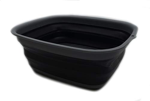 SAMMART Tina plegable de 9.45 L (2.5 galones) – Tina plegable – Lavabo portátil – Lavabo de plástico que ahorra espacio (gris/negro, M)