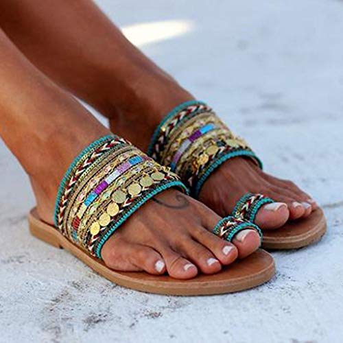 Sandalias Mujer Verano 2019 SHOBDW Zapatos Planos Sandalias Artesanales Chanclas Sandalias Boho Flip Flop Hechas A Mano De Estilo Griego Tallas Grandes(Verde,EU37)