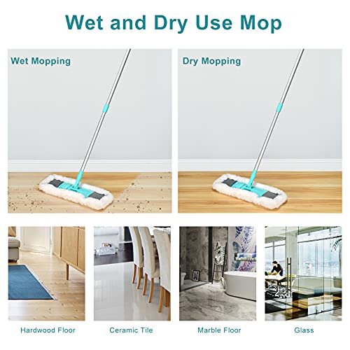 Sapphome Coton, 360 Rotating Dry and Wet Floor Cleaning Mop con Mango Extensible y mopa extraíble, Blanco + Verde, L
