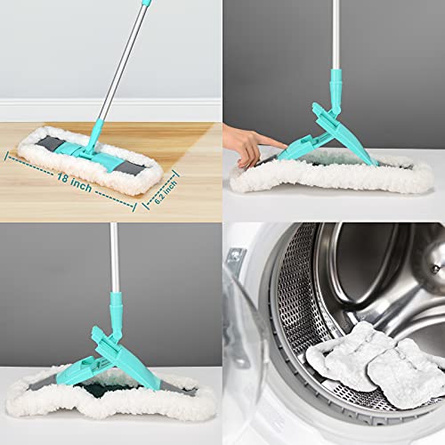 Sapphome Coton, 360 Rotating Dry and Wet Floor Cleaning Mop con Mango Extensible y mopa extraíble, Blanco + Verde, L
