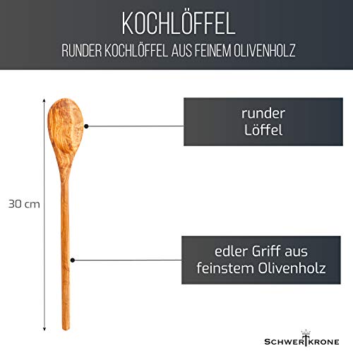 Schwertkrone Juego de cucharas de cocina de madera de olivo, espátula, cuchara para risotto, puntiaguda y redonda (cuchara de cocina redonda)