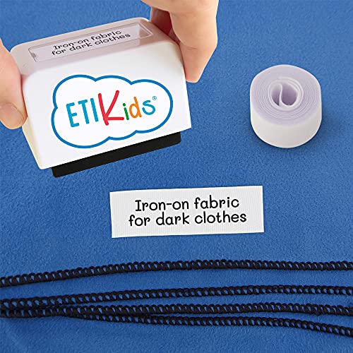 Sello personalizado con nombre e icono para marcar ropa de niños. Sello automático con tinta incluida, apta para marcar sobre textil y objetos como libros, tarjetas, juguetes, etc.