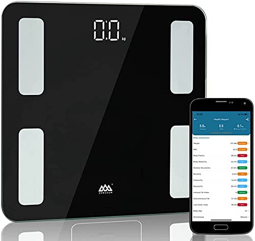 SENSSUN Báscula de baño digital de escala de grasa corporal, báscula digital de bluetooth, 26 * 26 cm, analizador de composición corporal, pantalla LED-negro