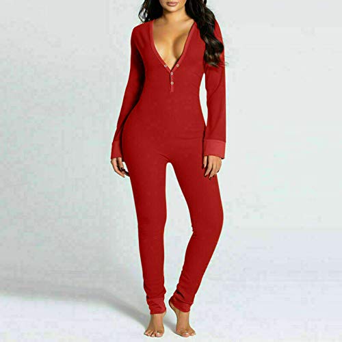 Sexy Pijama Mujer Mono señora Pijama Traje Trasero Trasero Trasero Abierto Culo Loungewear (Rojo, XL)