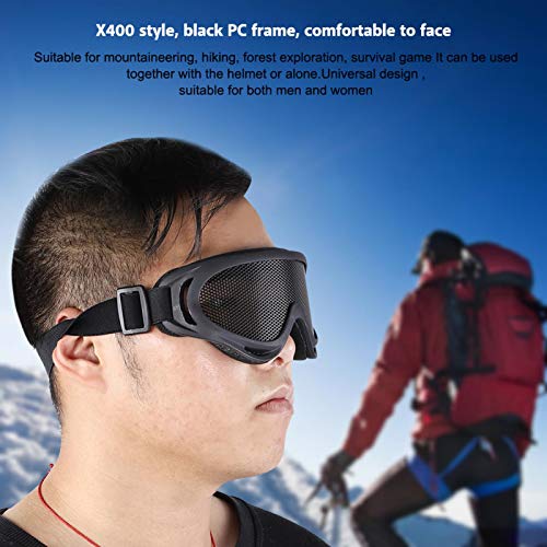 Shipenophy Airsoft Outdoor Paintball Eyewear, X400 Tactics Gafas de Malla Gafas tácticas Gafas de Malla Protección a Prueba de Polvo Correa de Alta Elasticidad para montañismo Senderismo(Negro)