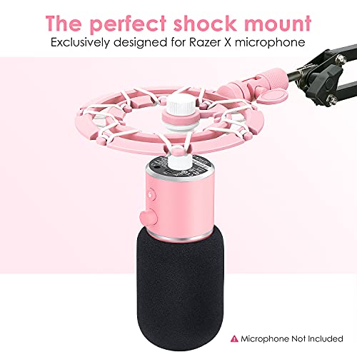 Shock Mount con Pop Filter para Micrófono Razer Seiren X, Montura de Choque de Aleación para Reducir Vibraciones y Mejorar la Calidad de la Grabación por YOUSHARES(Rosa)