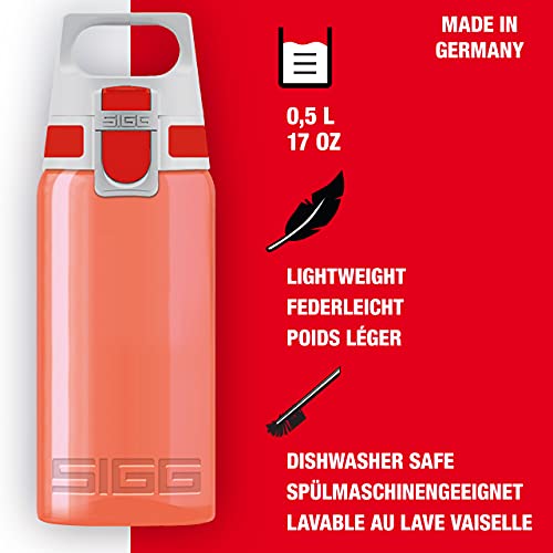 SIGG VIVA ONE Red Cantimplora infantil (0.5 L), botella transparente sin sustancias nocivas y con tapa hermética, cantimplora para niños para usar con una mano