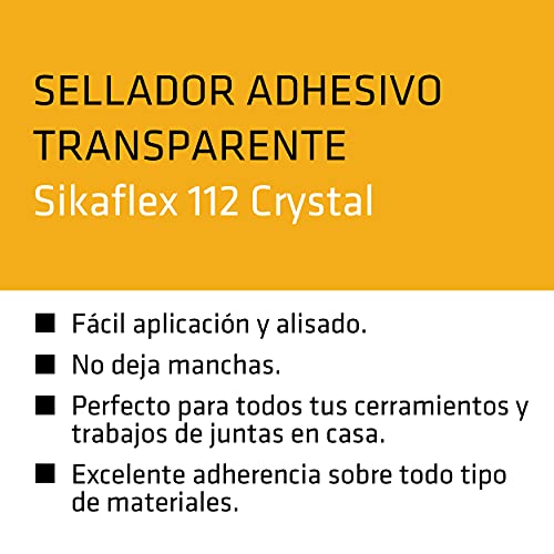 Sikaflex-112 Crystal Clear, Sellador transparente multiuso para la adhesión inmediata en interiores y exteriores, grietas y juntas, 290 ml