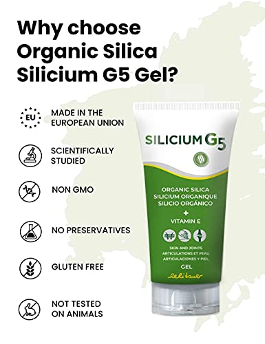 Silicium G5 Gel. Silicio Con Vitamina E Que Estimula A Las Células A Producir Colágeno. Gel Corporal Para Dolores En Articulaciones, Músculos Y Huesos, Además Regenera Y Reafirma La Piel. 500 Ml.