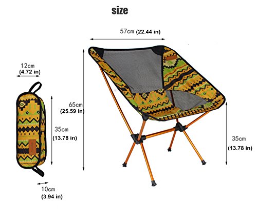 Silla Plegable de Camping Muy Ligera y Compacta Senderismo, Camping, Playa Pesca (Peso Neto Sólo 1 kg, Capacidad de Peso 150 kg) (Amarillo)