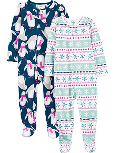 Simple Joys by Carter's Pijama con pies de Forro Polar de Ajuste Holgado Niña niño pequeño, Pack de 2, Estampado Navideño/Pingüino, 3 años