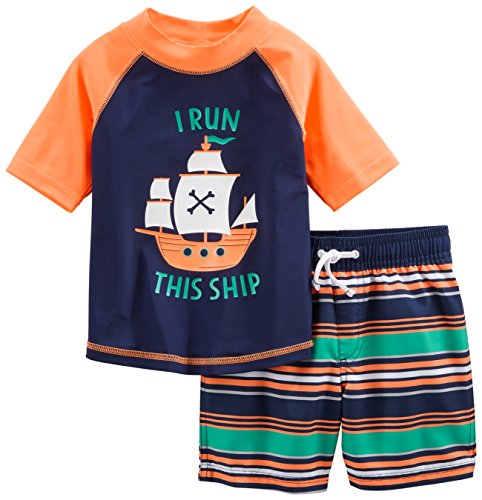 Simple Joys by Carter's traje de baño de 2 piezas para bebés y niños pequeños ,Orange Blue Ship ,3 años