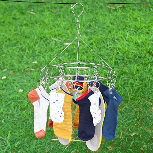 Skroad Secador de calcetines redondo para ropa interior, ropa de bebé y artículos de lavandería pequeños, estante de secado giratorio de acero inoxidable con 20 clavijas
