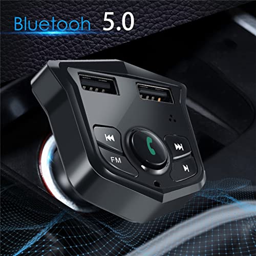 SLATIOM Kit de reproductor de coche FM 5.0 compatible con Bluetooth Tarjeta Cargador de coche 3.0 Voltímetro USB dual Aux 12V 24V Coche