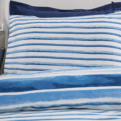 Sleepdown Juego de Funda de edredón Reversible con Fundas de Almohada, diseño de Rayas, Color Azul y Ultra Suave, de fácil Cuidado, hipoalergénico, 220 cm x 230 cm