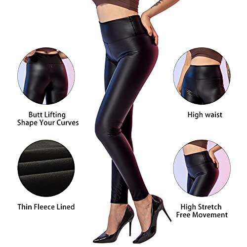 SOGNO D'ORO Leggings Cuero para Mujer Pantalones Medias de Cuero de imitación Pantalones de Cuero Sexy Pantalones de PU elásticos de Cintura Alta Ajustados Sexy