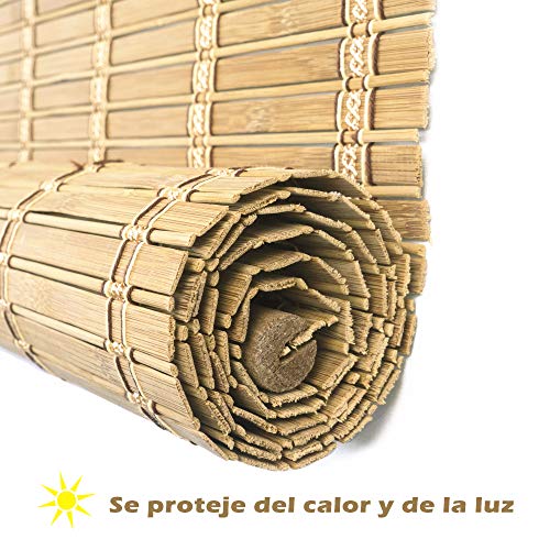 Solagua Estor de Bambú Persiana Enrollable de Madera Cortina de Bamboo 14 Medidas a Disposición (150 x 175 cm, Roble)
