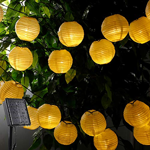 Solar exterior Luz Cadena, OxyLED 60 LED Guirnaldas de Luces Farolillos Solares Exterior Impermeable IP65 Ideal para bodas, hogar, jardín, terraza, patio, fiesta (blanco cálido) (con USB)