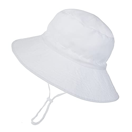 Sombrero de Sol para Bebé Niña Ajustable Gorro Verano de Pescador para Niños ala Ancha Sombrero Bob Protección Solar UPF 50 para Exteriores Natación Playa Piscina (Blanco)